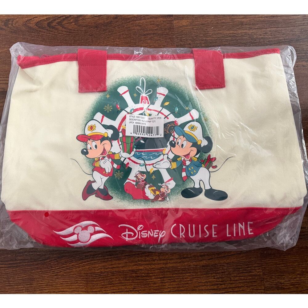 Disneys DCL Christmas Mickey and Minnie Canvas Tote Bag NWT